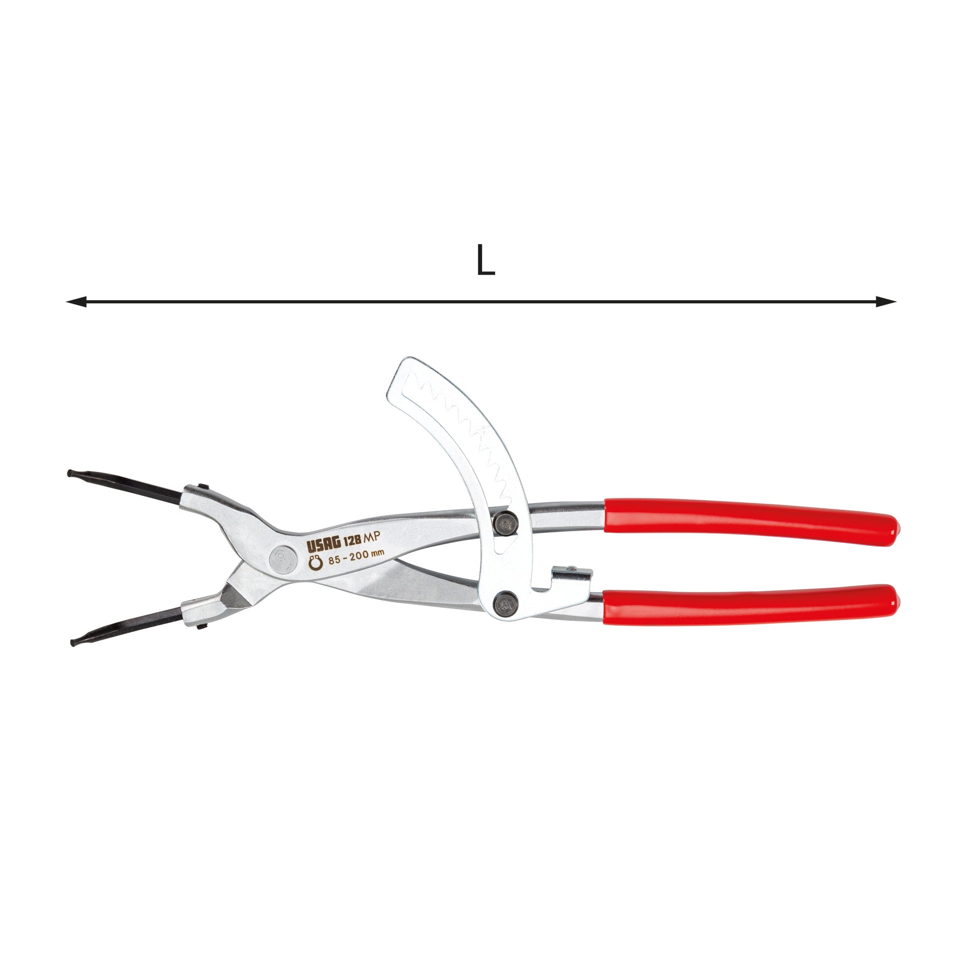 128 MP - Pinza a cremagliera a becchi piegati a 45° per anelli elastici interni di grandi dimensioni - Usag - U01280050